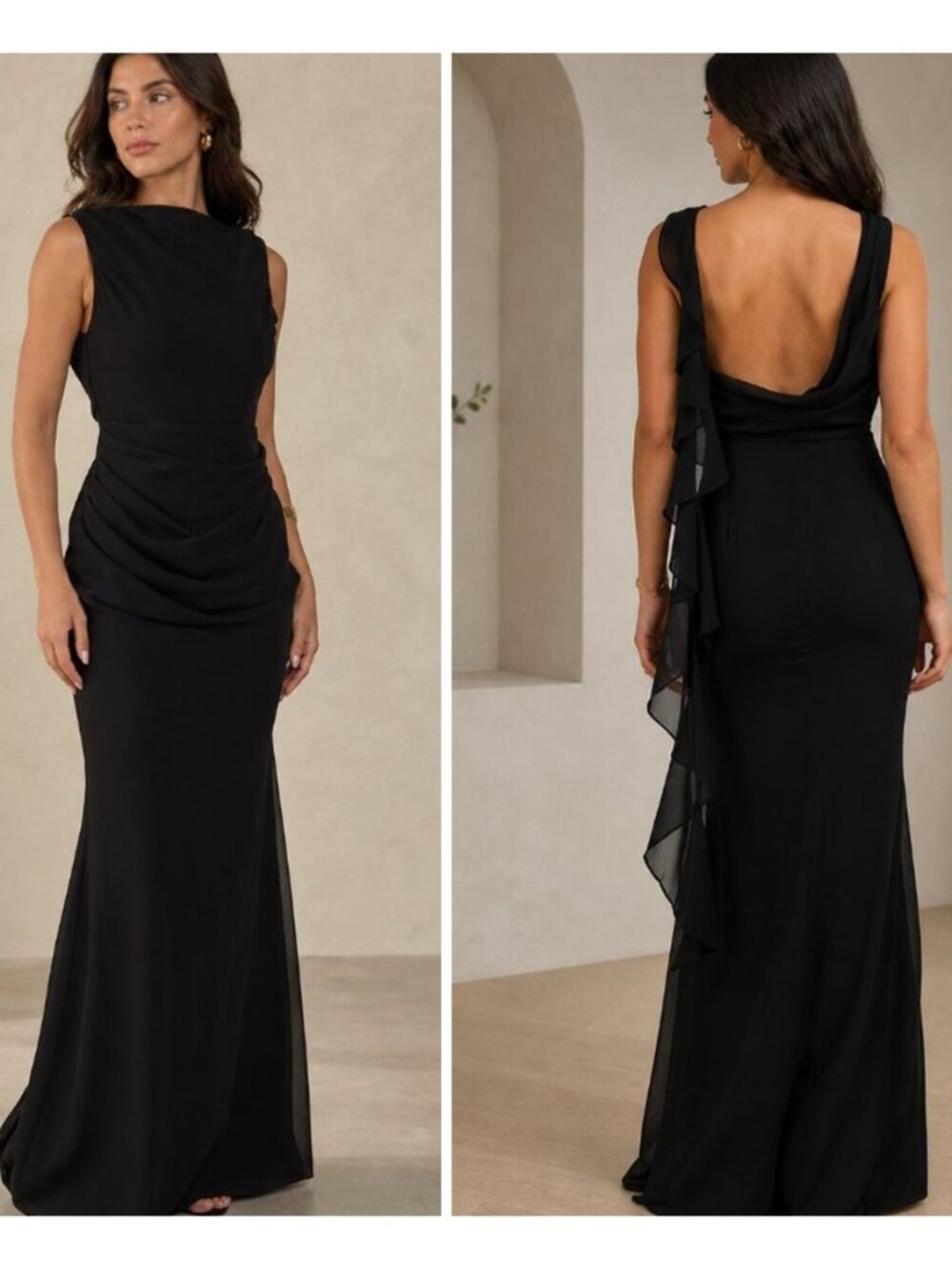 CAMILA COELHO Black Draped Open Back Gown Evening Formal Dress Size S New